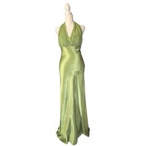 Betsy & Adam By Linda Bernell Green Halter Prom Dress Ruched Back Y2K Size 12